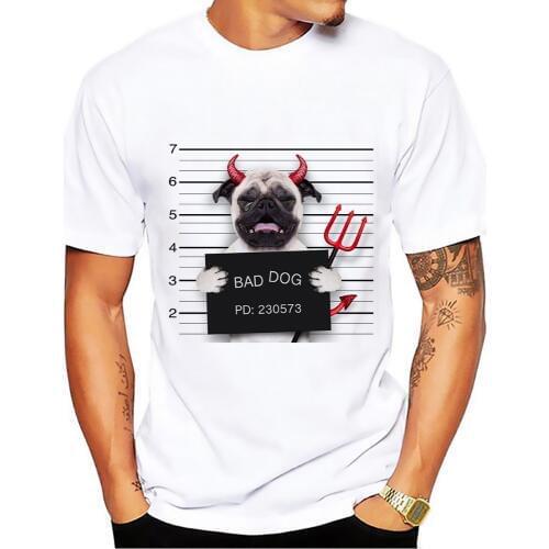 Bad evil dog Be arrested funny tshirt men 2018 summer new white casual creative cool homme t shirt high definition no glue print