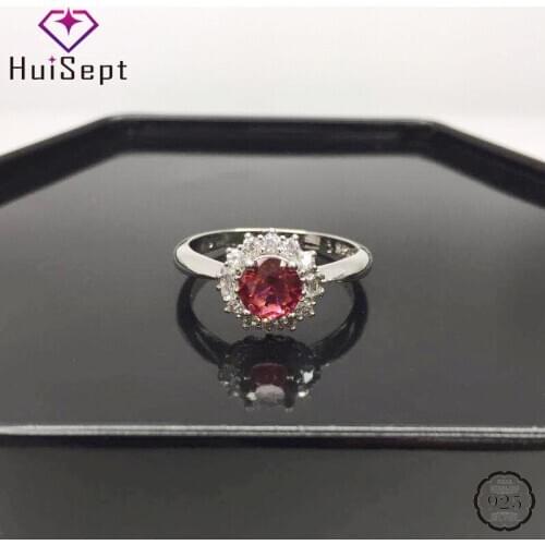 HuiSept Classic Women Ring 925 Silver Jewelry Round Shape Ruby Zircon Gemstones Gift Rings for Wedding Party Ornaments Wholesale