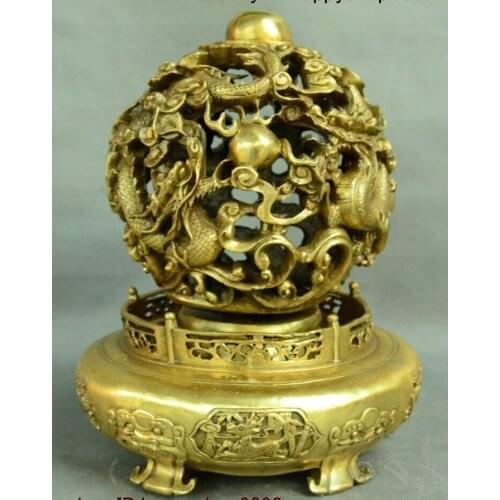 Chinese Copper Brass Dragon Incense Burner Censer Incensory Thurible Statue