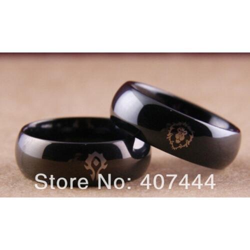 Free Shipping USA UK Canada Russia Brazil AU Hot Sales 6/8MM Black Dome World of Warcraft Horde/Alliance Tungsten Carbide Ring