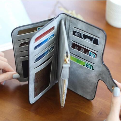 Brand Design 16 Slots Card Holder Wallet Women Matte Leather Clutch Wallets Female Ladies Purse Zipper Coin Pocket Long Carteira