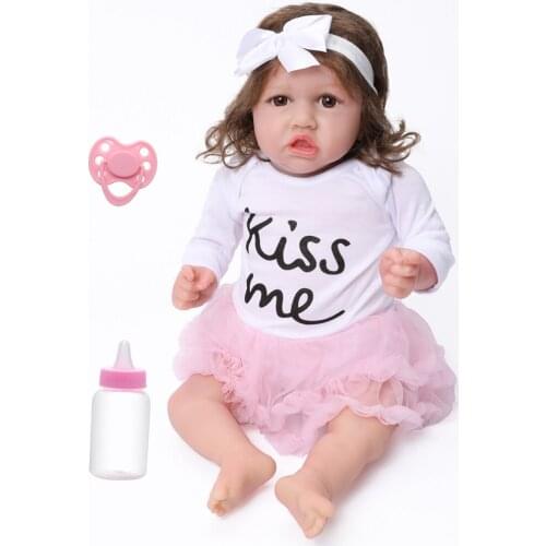 56Cm 22inch Reborn Baby Doll Silicone Brazilian Face Handmade Gift Birthday Bedtime Girl Toy Baby Soft