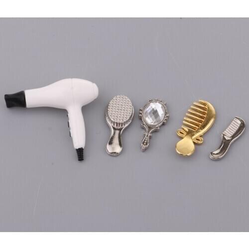 Dolls House Hair Dryer Brush Combs Mirror Vanity Set Bedroom Accessory 12th