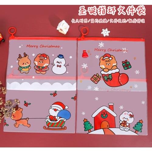 20PCS Cartoon Christmas Ring File Bag Student Zipper Bag Multifunctional Transparent Stationery Storage Office Accessories