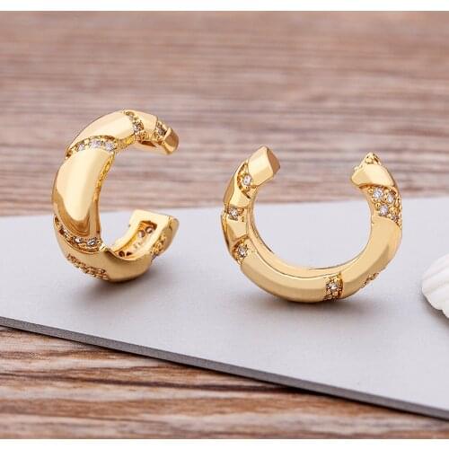 Fashion Gold Simple Design Clip Earrings For Women Girls Cute Cubic Zirconia Ear Cuff Clip Without Piercing Jewerly Gifts