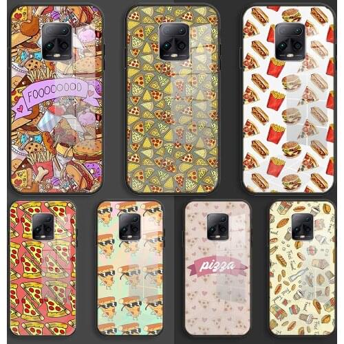 Soft Glass Balck Case For Xiaomi Redmi 9a 8A 7A Note 9 8 7 Pro Y3 9S 8T Prime Coque Cover Chips Pizza food Hamburgers