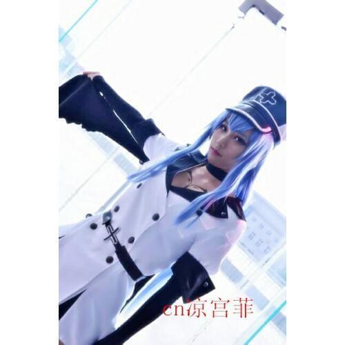 [Custom Made] Fashion Anime Akame ga Kill Esdeath Cosplay Costume with Shoes Cover / hat / Gloves Women Cos clothes