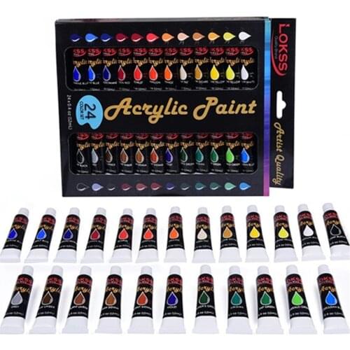 Acrylic Paint Set 24 Colours 12ml, Non Toxic Non Fading, Rich Pigment for Kids, Adults, Beginner & Professional Artists