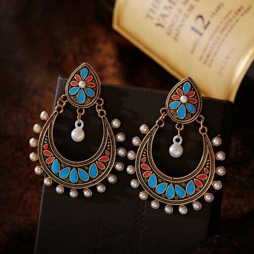 New Bohemian Crystal Pearl Drop Earrings for Women Indian Palace Jhumka Earring Bridal Wedding Pendientes Jewelry Gift сережки