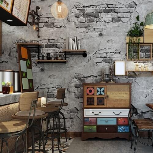 Brick-patterned wallpaper brick brick retro retro gray cement brick industrial loft antique background wall paper