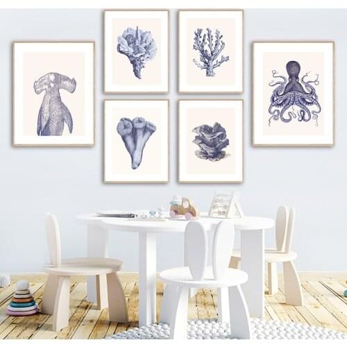 Octopus Coral Hammerhead Shark Animal Wall Art Canvas Painting Nordic Posters And Prints Wall Pictures For Living Room Decor