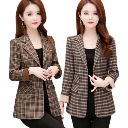 Plus size Women Suit Jacket Spring Autumn New Style Business Attire Single-breasted Casual Plaid One-piece Blazer Outerwear 5XL