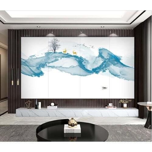 Custom 3d wallpaper New modern minimalist new Chinese style abstract ink landscape smoke bedroom background wall 3d wallpaper