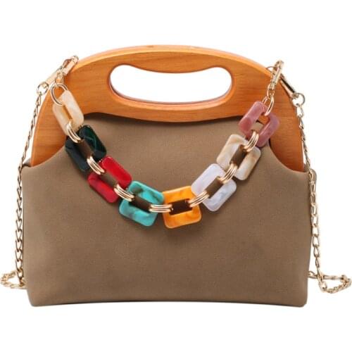 Luxury Shoulder Messenger Bag Vintage Wood Clip Handle Women Handbags Designer Scrub Leather Crossbody Bags for Chic Girls Soft