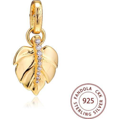 Fits Pandora Bracelet Argent Charm 925 Sterling Silver Shine Shining Leaf Pendant Charms Beads for Jewelry Making kralen
