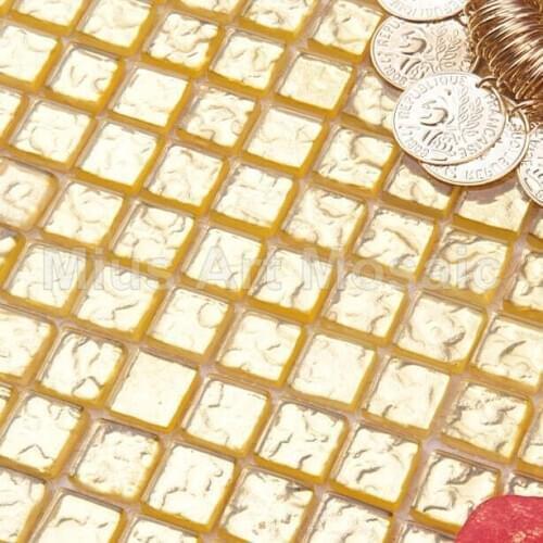 Pure yellow gold round edge glass mosaic 15x154mm for kitchen backsplash A5W02-15-4