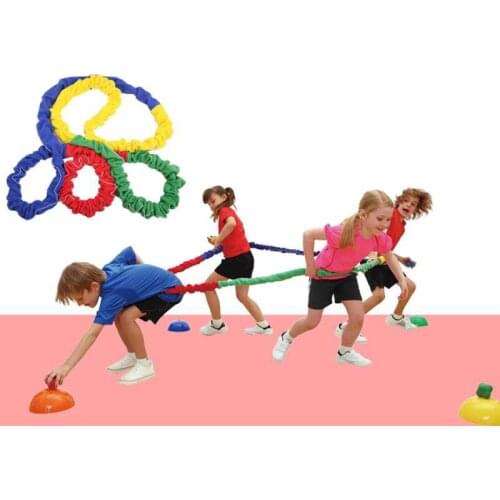 Outdoor Team Cooperation Work Develop Sport Toys Elasticity Rope Circle Southeast Northwest Running Push Game Sensory Rope Play