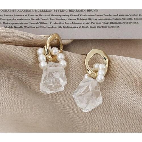 In 2021 New Elegant And Irregular Translucent Crystal Fashion Pearl Temperament Earrings Female Jewelry Valentines Day Gifts