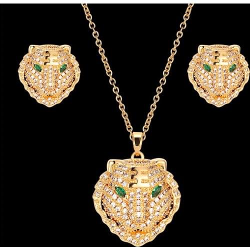 Vankeliif Simple animal tiger pendants and earrings Womens jewelry set Classic fashion jewelry with copper zircon micro-inlai