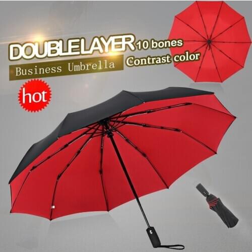 Windproof double-layer automatic folding ten-bone umbrella female business men portable umbrella