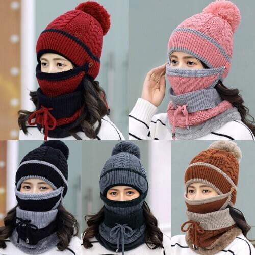 Adult Windproof Hat Beanies Cycling Skiing Knit Hat Scarf Facemask Set Winter Warm Knitted Cap Hiking Scarves Шарф Женский
