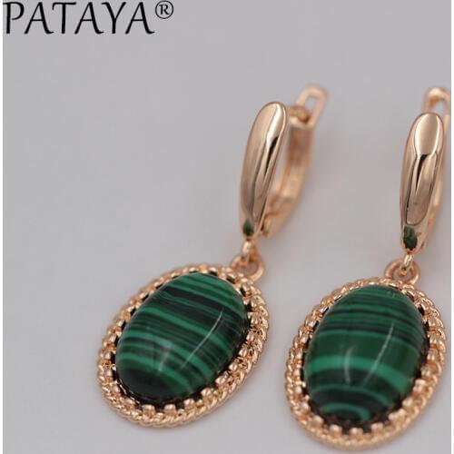 PATAYA New Arrivals 585 Rose Gold Oval Rainbow Dangle Earrings Peacock Natural Stone Fine Earrings Women Wedding Vintage Jewelry