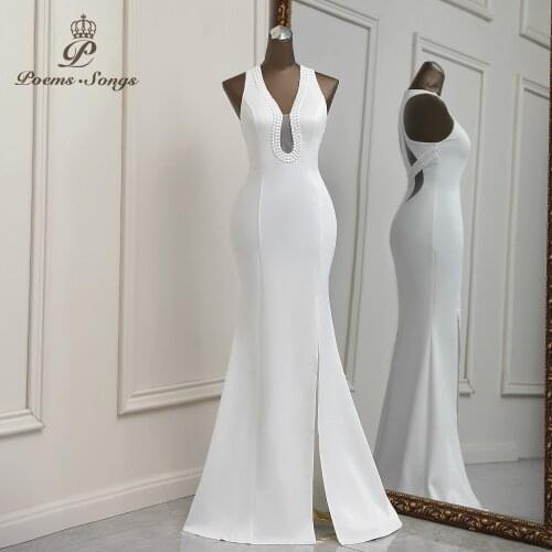 Sexy back white evening dress vestidos formales vestidos de fiesta robe de soiree de mariage robe longue prom dress