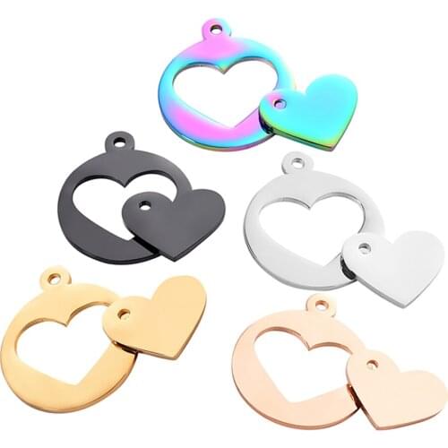 10pcs Wholesale New Fashion Heart 5 Colors Unisex Stainless Steel Pet Dog/Cat Tag Puppy Blank Pet ID Tag Dog Collar Accessory