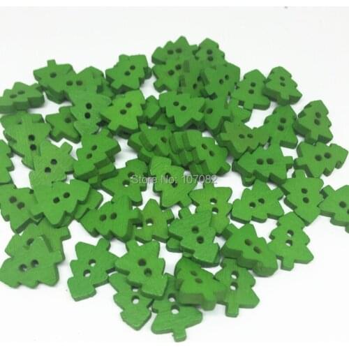 1000pcs 13X10mm Green Wood Christmas Tree Buttons Embellishments Scrapbooking Cardmaking Crafts Xmas Button