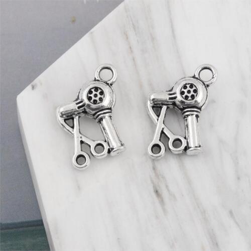 20Pcs Silver Color Mini Hair Dryer Scissors Charms Barbershop Pendant Making Necklaces Jewelry Dropshipping 16x12mm A532