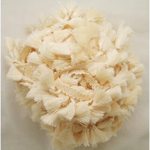 3Yards/Lot Vintage 100% cotton knotted Light Yellow fringe trim with cute tassels 1cm width tape 1.5cm length tassels