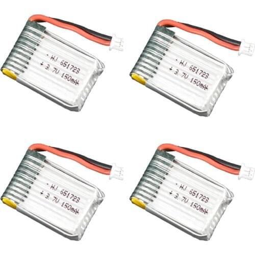 4PCS 3.7V 150 mAh 651723 Lipolymer High Rate Battery For drone Quadcopter Helicopter 1.25 Plug
