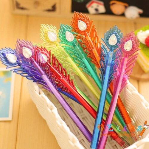 48pcs/pack 0.38mm color ink(12 colors) diamond peacock feather style gel pen unisex pen students stationery