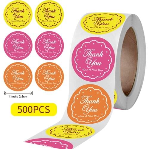 500pcs 2.5cm Color Flower Thank You Stickers Have A Nice Day Invitation Label of Gift Packaging Decoration Kawaii Stickers