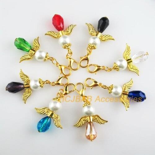 8 New Angel 23x29.5mm Charms Mixed Teardrop Crystal Gold Color Retro With Lobster Claw Clasps