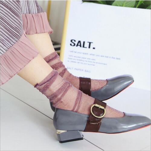 Glitter Mesh Women Socks Fashion Silk Female Short Socks Shiny Harajuku Soft Ladies Funny Socks Transparent Elastic Hosiery