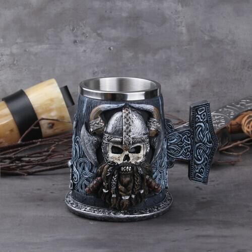 Danegeld Tankard Mug With Stainless Steel Insert Resin Skull Viking Coffee Beer Mugs Cup BEST Birthday Gift 600ml