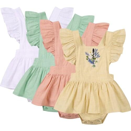Infant Kids Baby Girl Summer Bodysuit, Cute Ruffle Sleeve Floral Embroidery Romper Tutu Dress 0-24M