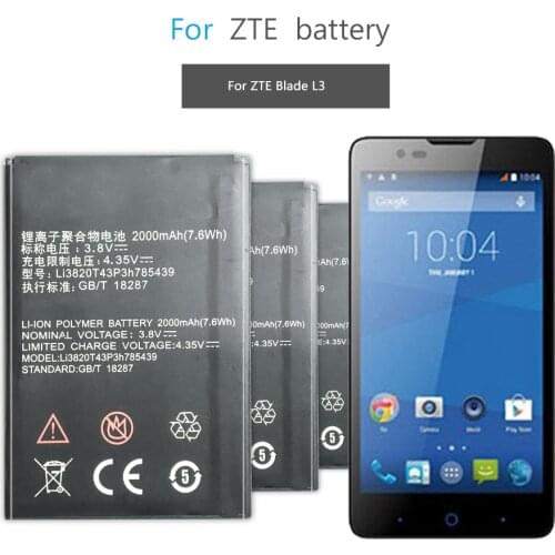 For ZTE Blade L3 Mobile Phone Replacement Battery LI3820T43P3H785439 2000mAh For ZTE Blade L3