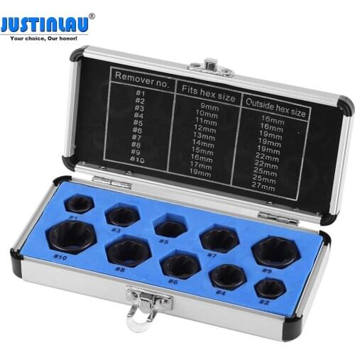 JUSTINLAU 10Pcs Damaged Bolt Nut Screw Remover Extractor Removal Set Nut Removal Socket Tool Threading Hand Tools Kit With Box