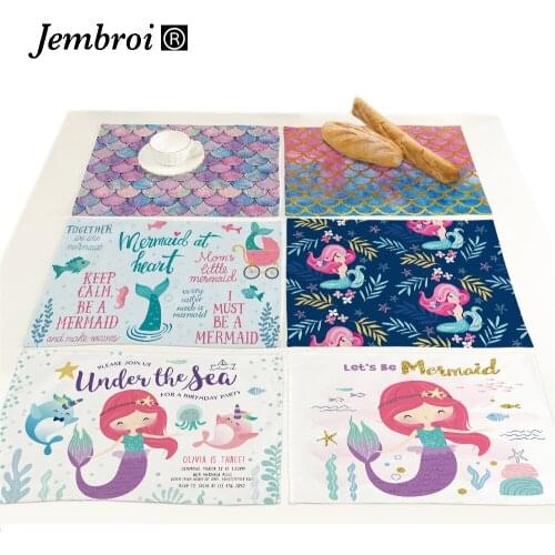 Cartoon Ocean Mermaid Placemat for Dining Table Drink Coasters Dish Mat Pad Doily Home Decoration Accessories Modern Kitchen