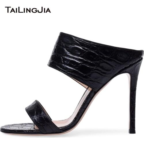 Open Toe Black High Heel Mules Heeled Slippers Summer Ladies Dress Shoes Sandals Women 2021 Stilettos Large Size Female Footwear