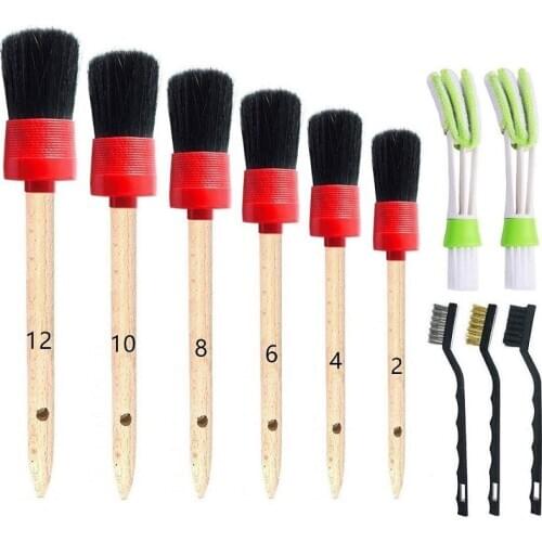 11Pcs Detailing Brush Set Boar Hair Car Cleaner Brush Set for Cleaning Car Motorcycle Interior Exterior Leather Air Vents