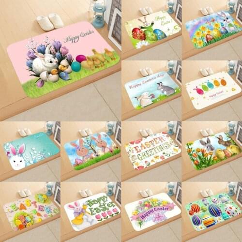Floor Rug Non-slip Stain Resistant Flannel Happy Easter Floor Rug for Bedroom