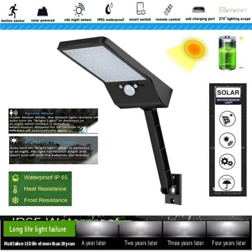 Newest LED Solar Powered Street Light PIR Motion Sensor Lamps Garden Securit remote control rotate bracket solar street light