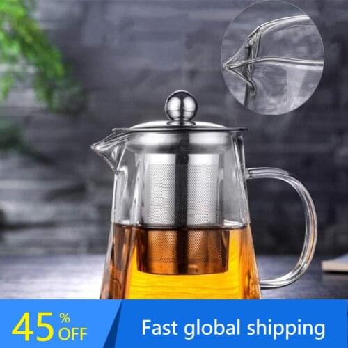 New Square Glass Teapot with Heat Resistant Stainless Steel Infuser Perfect for Tea and Coffee,Leaf Teapot with Strainer Lid