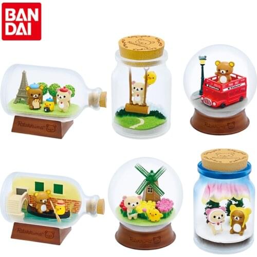 Bandai Genuine CANDY TOY Rilakkuma Europe Travel Scene In A Bottle Ornaments Anime Action Figures Model Toys Gifts for Kids