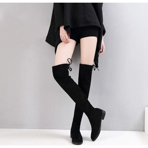 Autumn Winter Boots Women 2020 Black Elastic Slim Fit Over The Knee Ladies High Heel Warm Fur Plush Long Thigh High botas