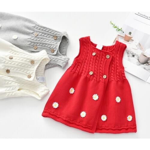 Qunq Girls Sweater Dress 2021 New Spring Fall Knitted Kids Vest for 1 2 3 4 5 Year Toddler Children Princess Flower Tops Outfits