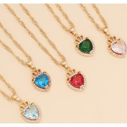 Luxurious Gold Color Crown Pendant Necklace Fashion Multicolor Crystal Zircon Clavicle C hain Charming Women Party Jewelry Gift